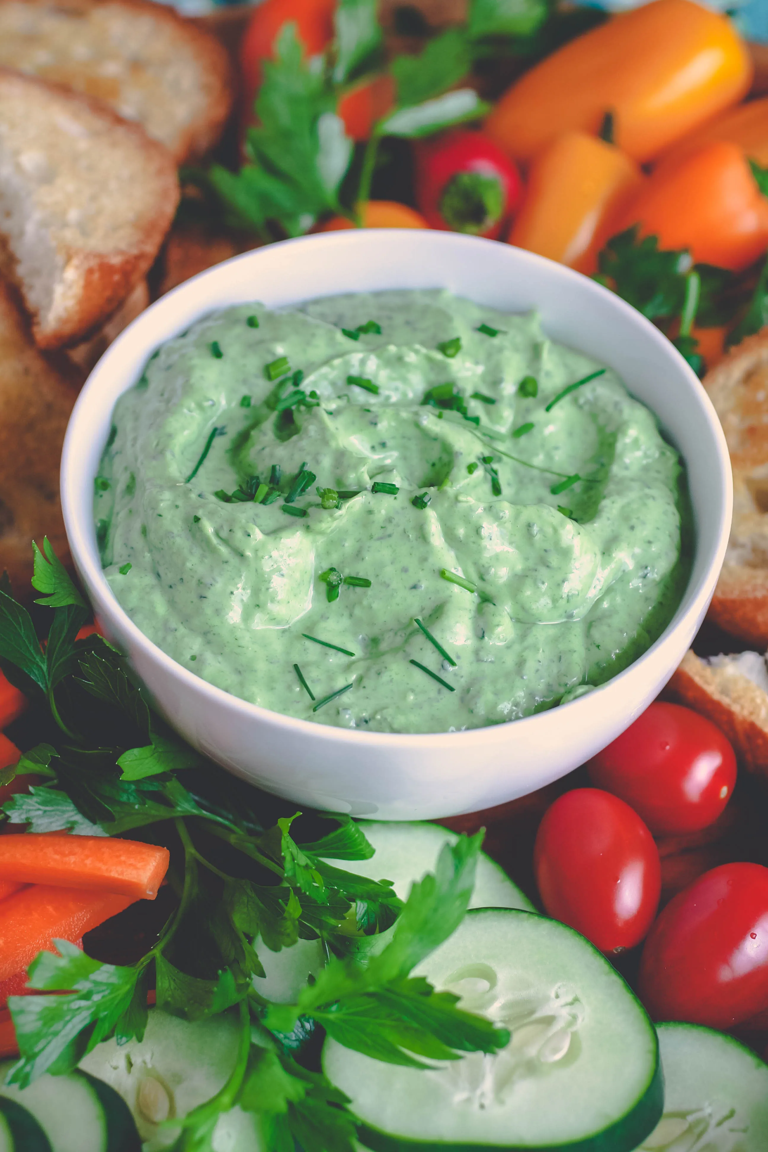 Creamy Green Goddess Dip is filled with great ingredients for a tasty snack. Creamy Green Goddess Dip is so nice to serve as a snack or appetizer!