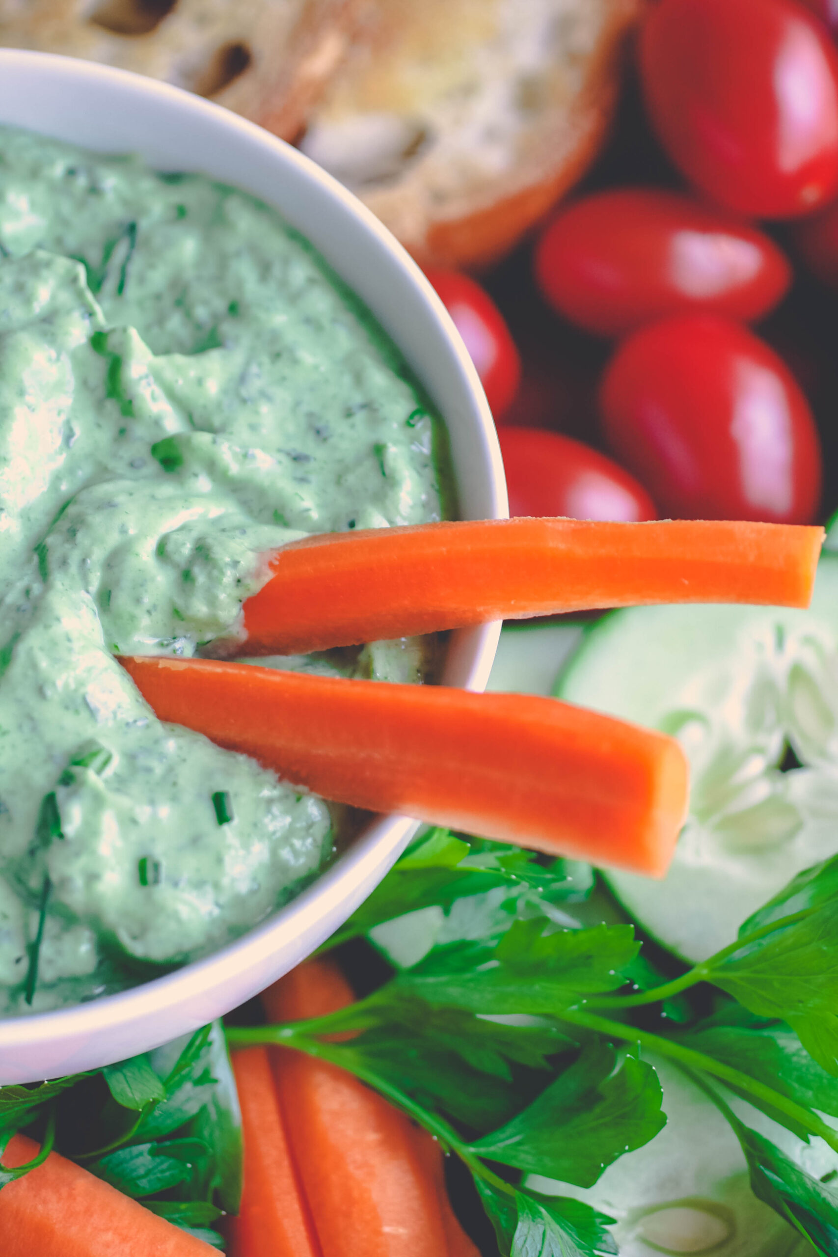 Dip your favorite veggies into this Creamy Green Goddess Dip!