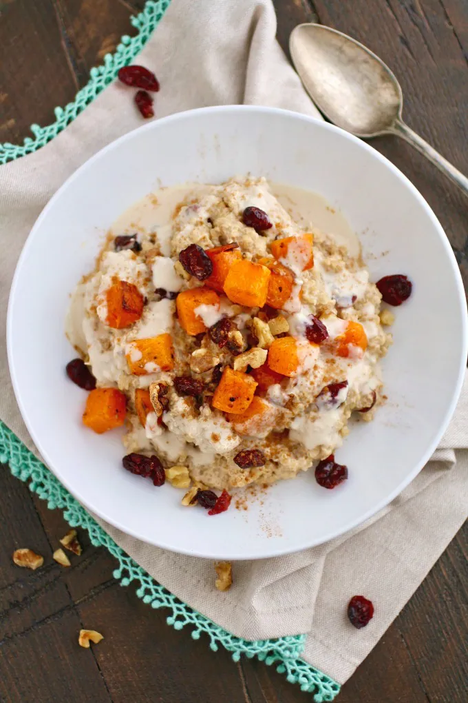 Try something a little different (and delicious) for breakfast: Creamy Breakfast Quinoa with Roasted Butternut Squash!