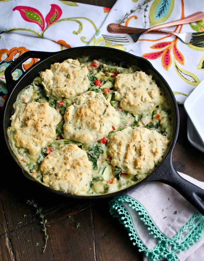 You'll enjoy a comforting dish like Creamy Skillet Veggies with Homemade Drop Biscuits!