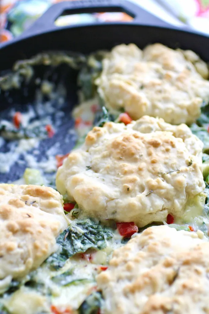 You'll want to dig in to Creamy Skillet Veggies with Homemade Drop Biscuits!