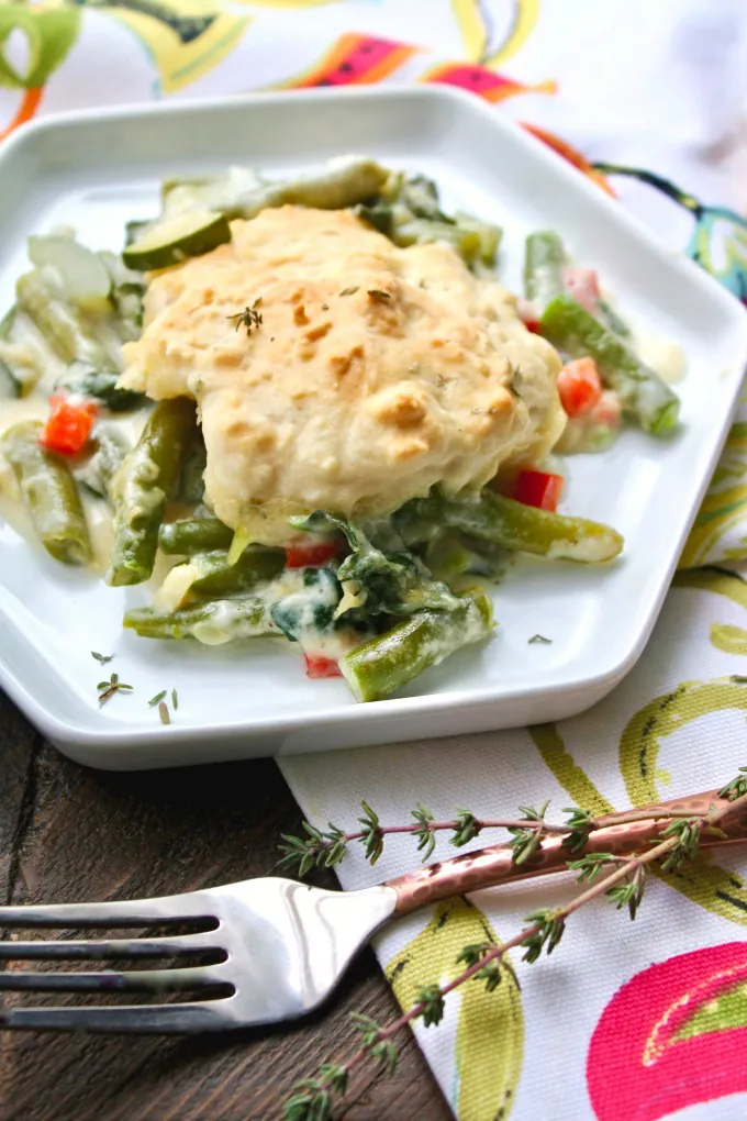 Creamy Skillet Veggie with Homemade Drop Biscuits are perfect on a cold day!