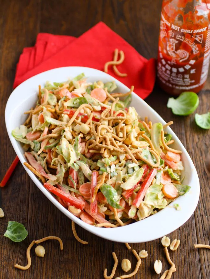 Crunchy Brussels Sprouts Salad with Creamy Sriracha Dressing is a new classic! You'll love all the textures and flavors!