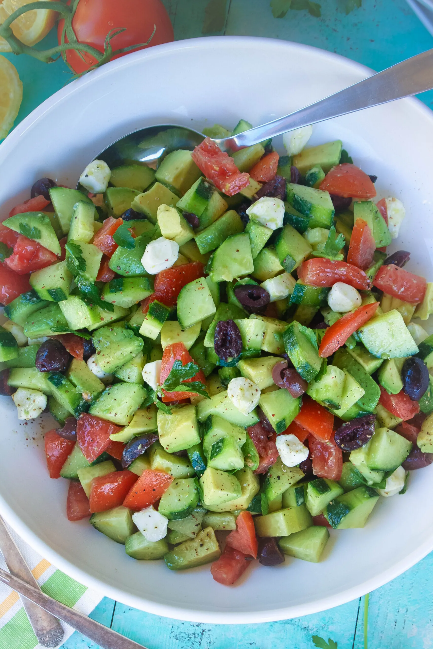 Cucumber salad with lemony dressing has a great pairing of ingredients and flavors.