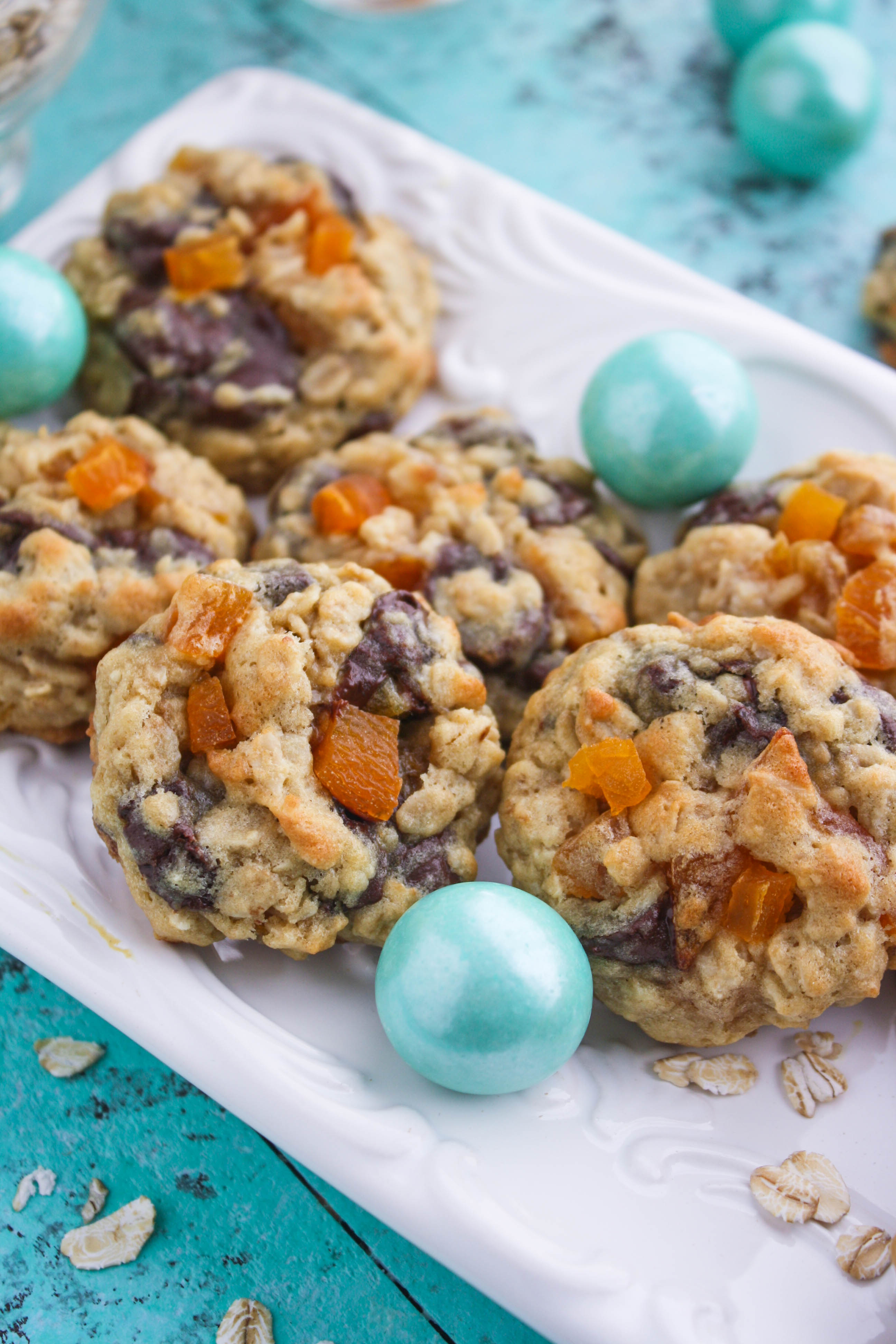 Dark Chocolate Apricot Oatmeal Cookies are a sweet treat anytime of year. Make these fabulous cookies for Valentine's Day!