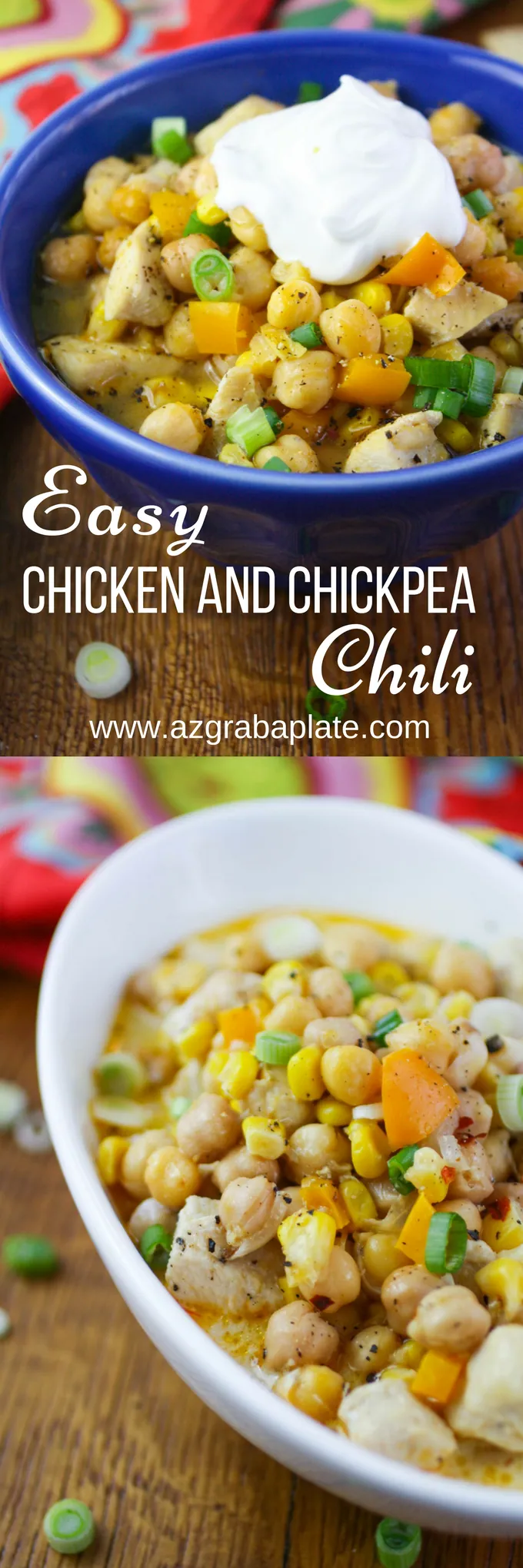 Easy Chicken and Chickpea Chili will be a hit on a cold night! You'll love this chili for it's big flavor, heartiness, and because it's so easy to make!
