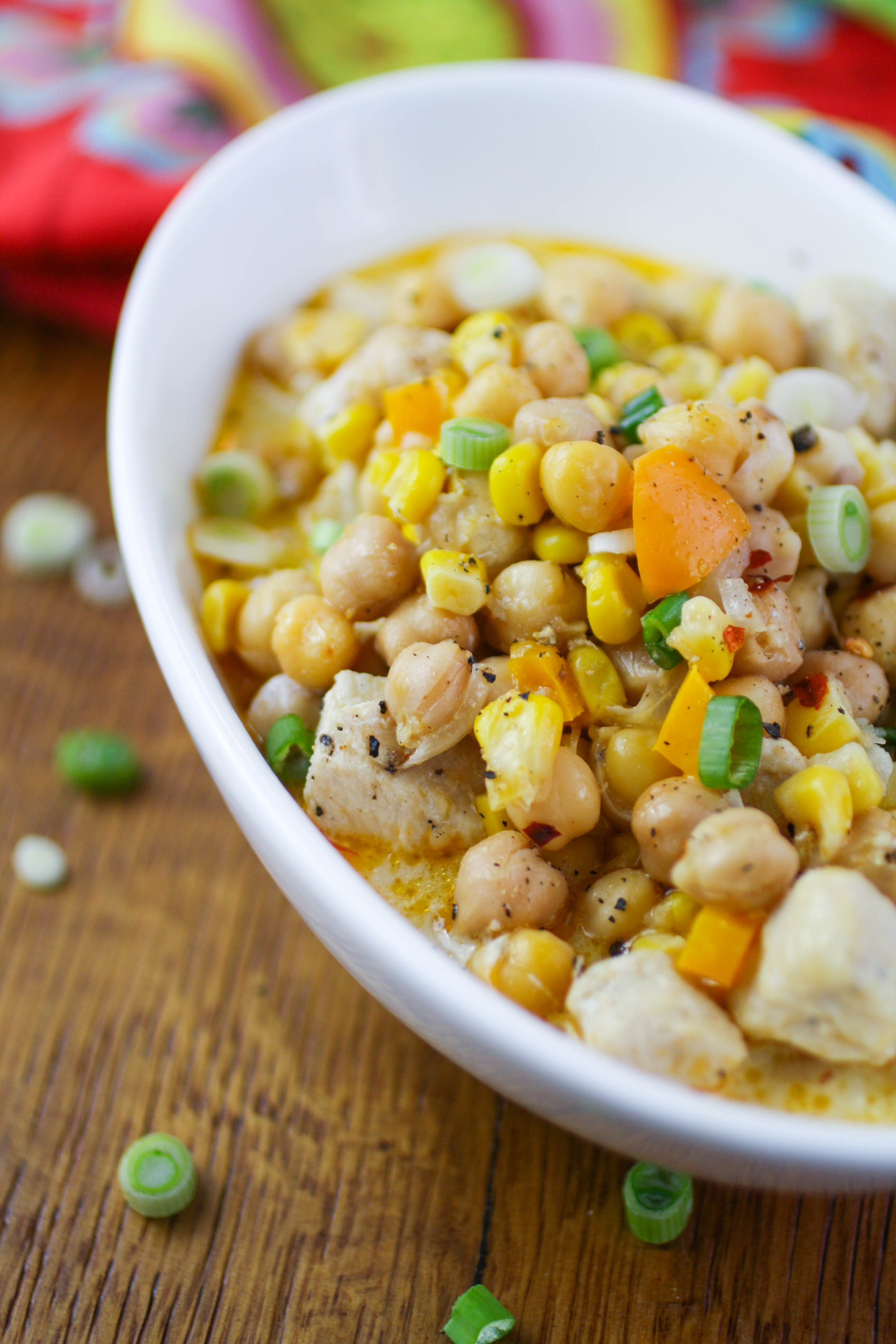 Easy Chicken and Chickpea Chili is the kind of dish you'll want to dig into on a cold night! This chili is a great dish to make after a busy day -- it's so easy to put together!