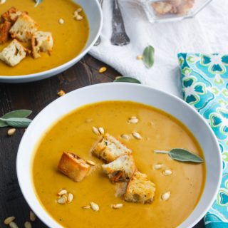 Easy, Creamy Butternut Squash Soup is a flavorful (and colorful) soup for any night of the week. This soup is also lovely for a special meal!