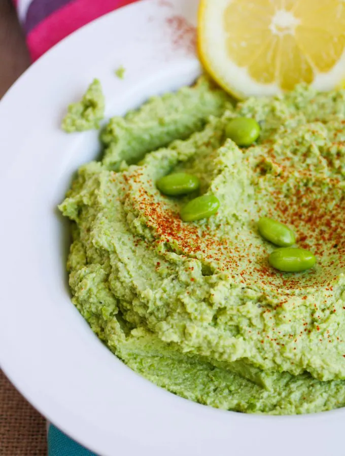 Easy Edamame-Pea Dip is a great party dip! I love it as part of a light meal that's perfect for the summer!