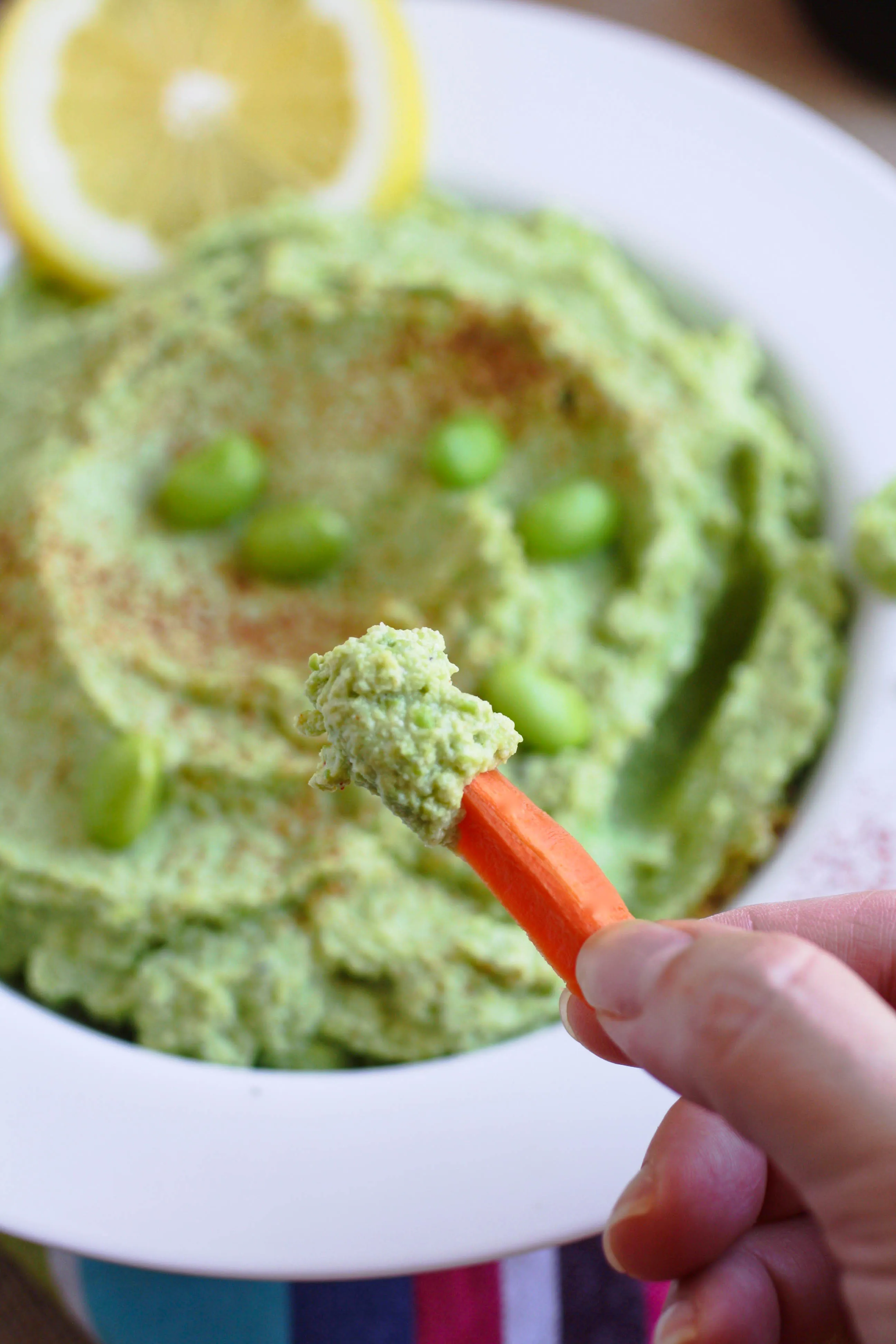 Easy Edamame-Pea Dip is the perfect snack to dig into any time! I love it as part of a light meal!