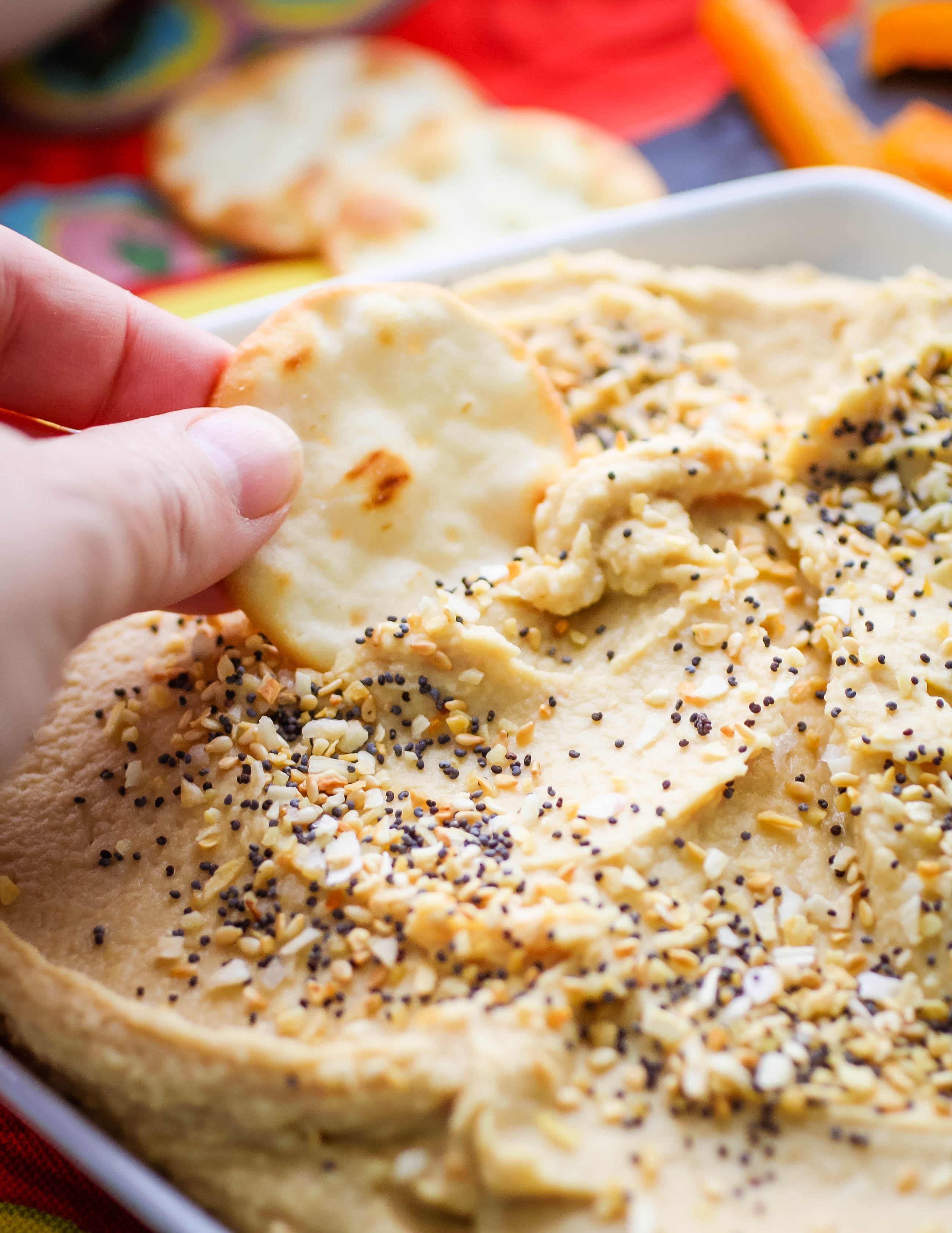 Easy Everything Hummus with Homemade Seasoning makes a great appetizer or part of a light meal. Easy Everything Hummus with Homemade Seasoning is easy to make and fun to enjoy as a snack.