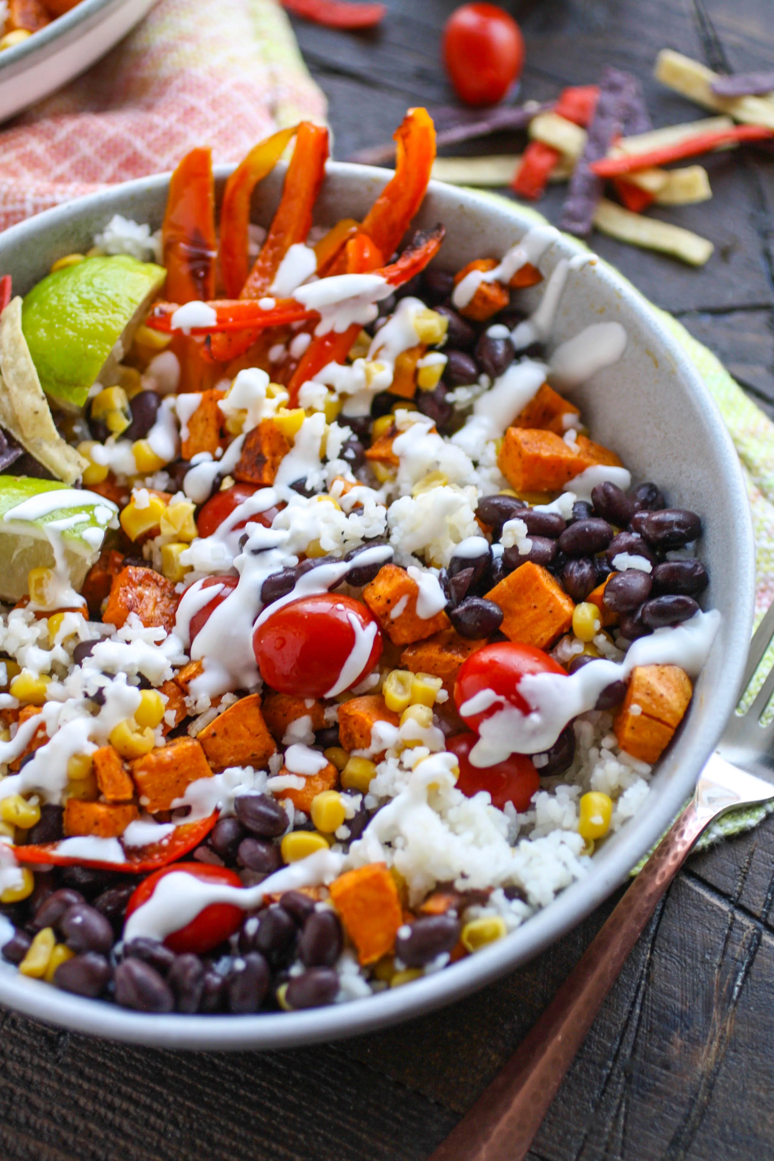 Easy Veggie and Black Bean Pantry Bowls are delicious and filling. You'll love these bowls made from kitchen staples!