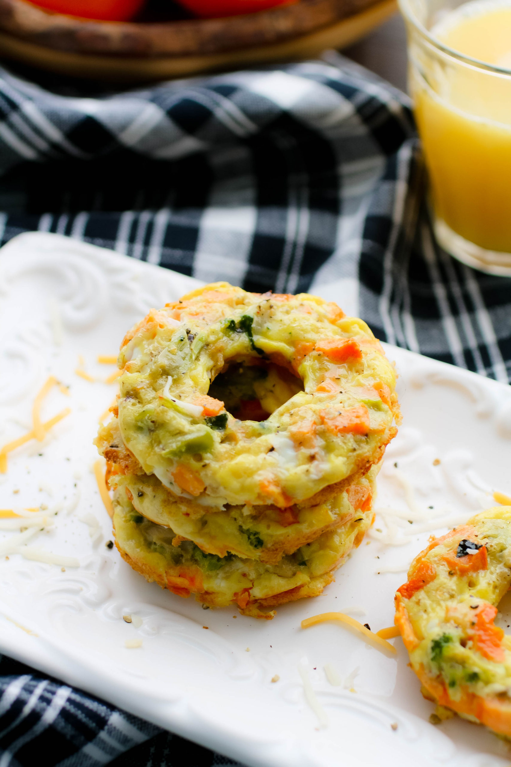 Stacked Egg and Mixed Veggie Breakfast Donuts are perfect for the family.
