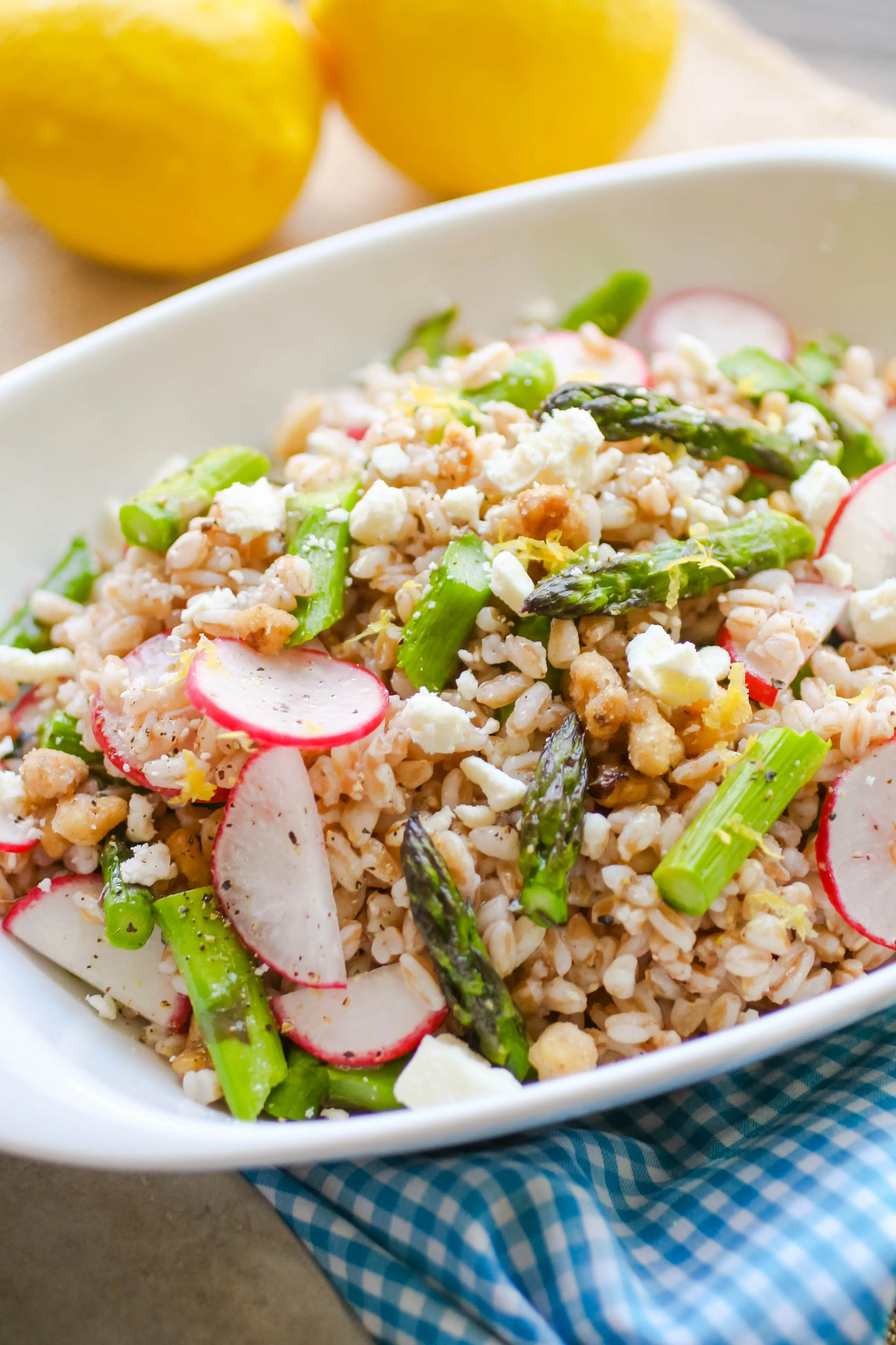 Farro Salad with Asparagus, Radishes & Lemon Vinaigrette is the perfect side as a salad this season. Farro Salad with Asparagus, Radishes & Lemon Vinaigrette is a lovely and hearty salad.