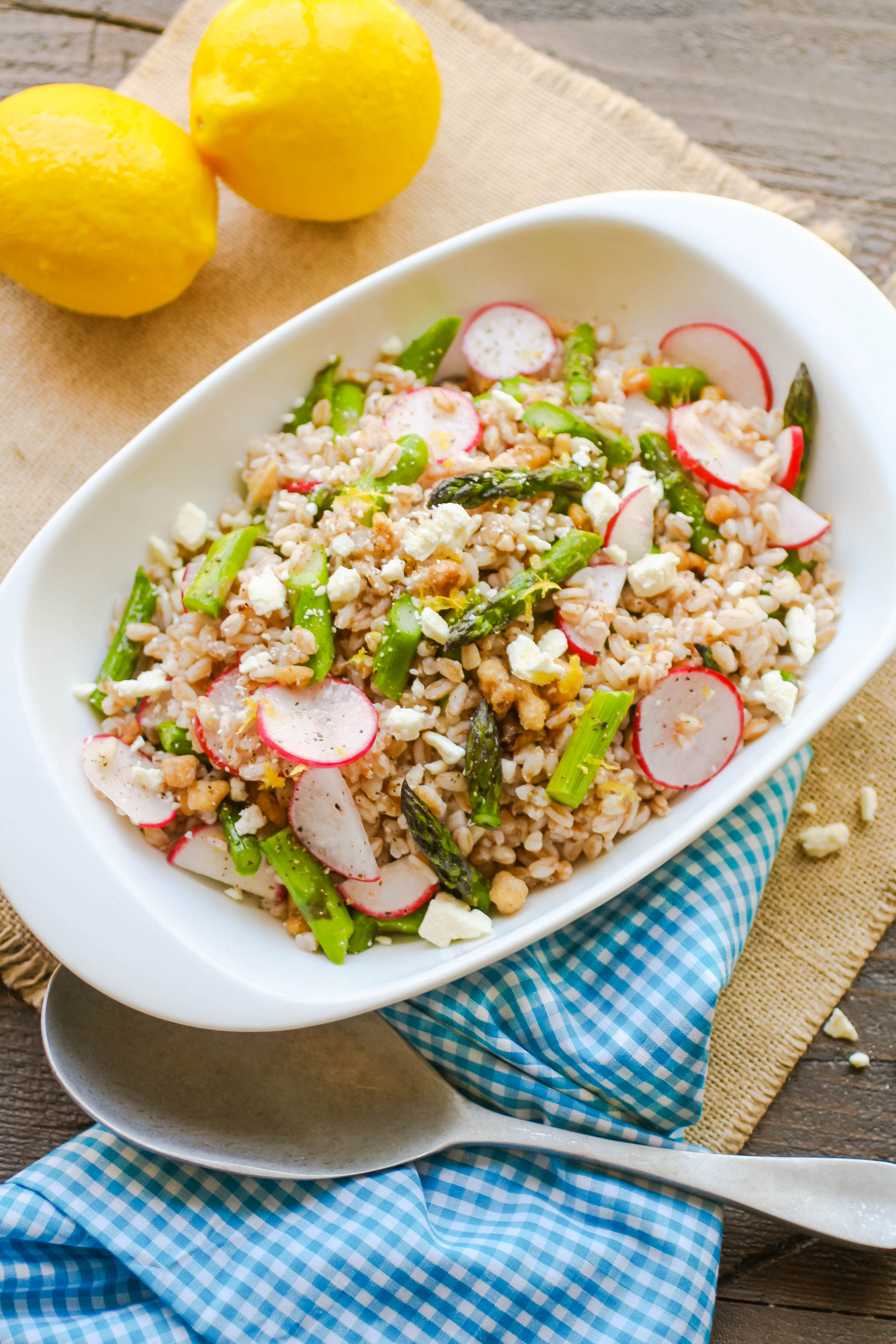 Farro Salad with Asparagus, Radishes & Lemon Vinaigrette is a hearty and fresh salad you'll love as part of a light meal. Farro Salad with Asparagus, Radishes & Lemon Vinaigrette is colorful and delightful!