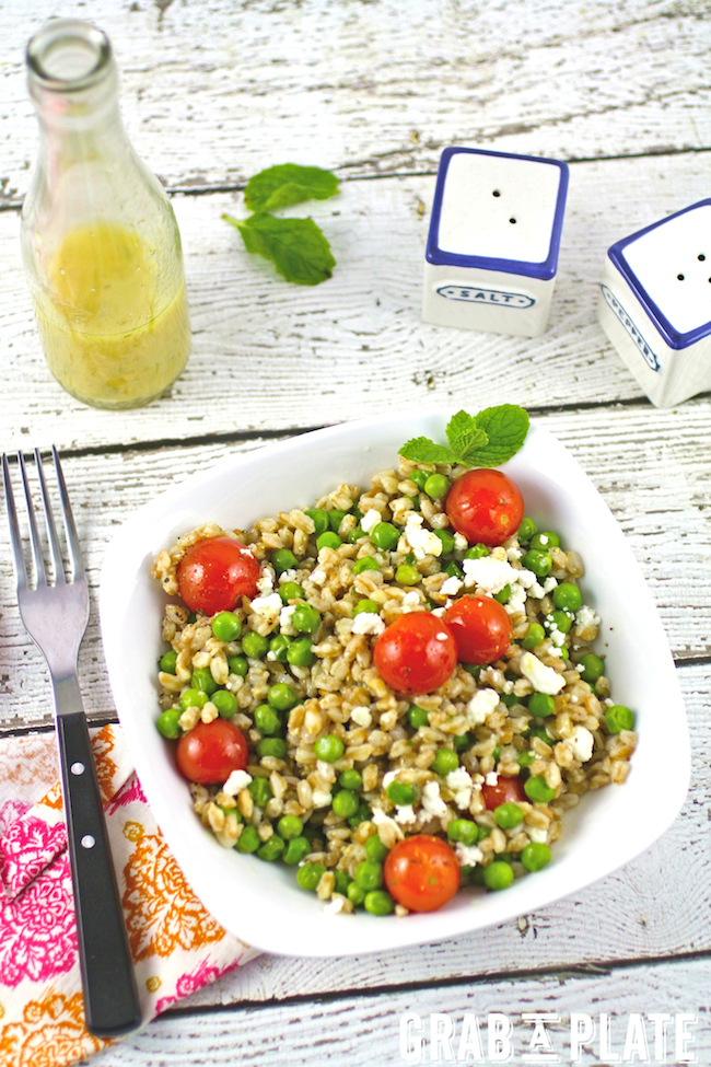 Farro and Pea Salad with Lemon-Mint Vinaigrette looks pretty at your table and tastes terrific