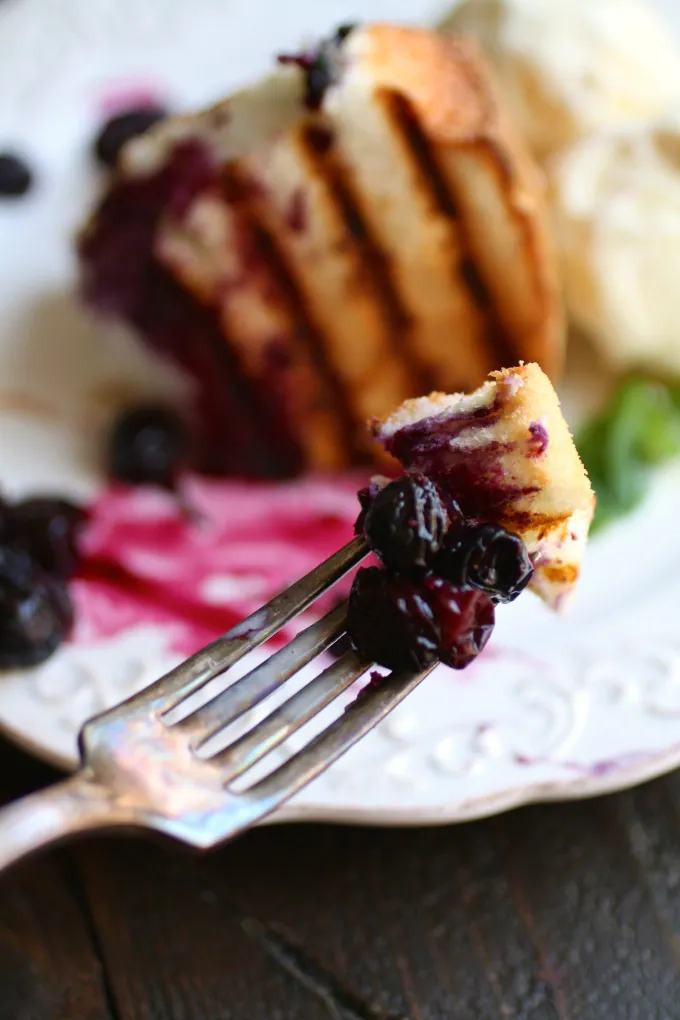 You'll love every bite of Grilled Angel Food Cake with Roasted Blueberries!