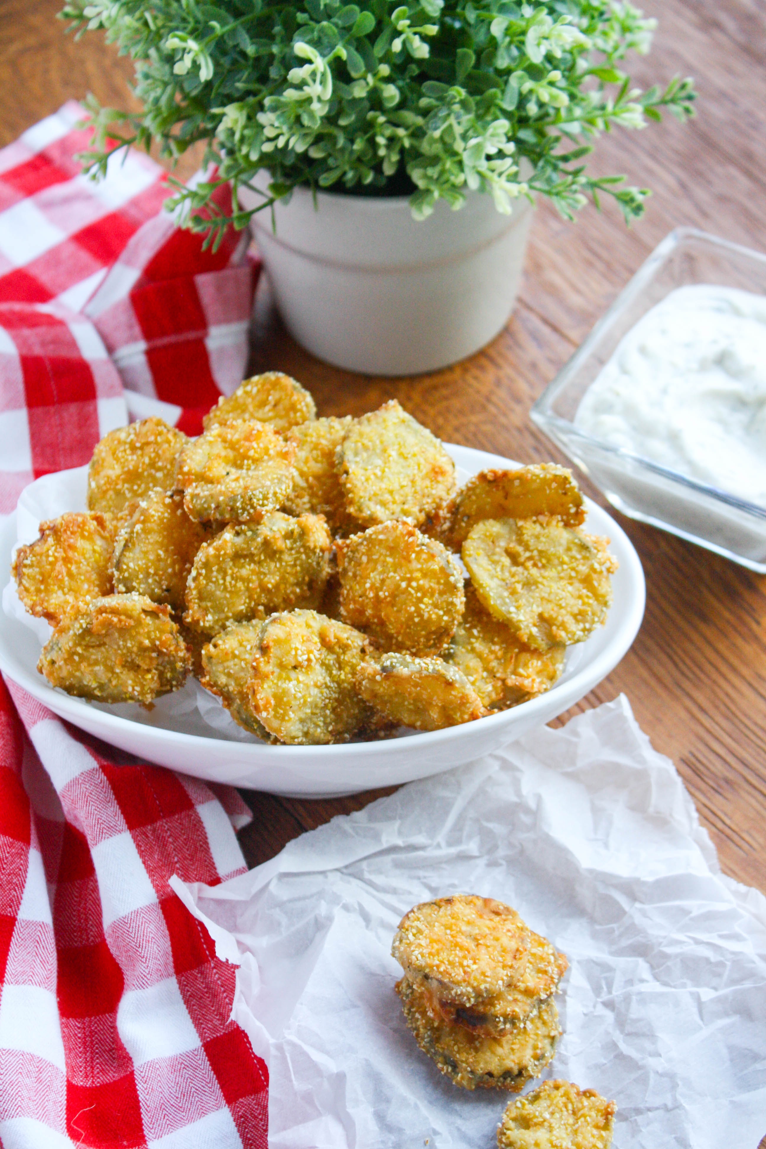 Fried Pickles with Homemade Buttermilk Ranch Dressing are a delightful snack! You'll love these fried pickles with the cool and tasty dip as a snack!