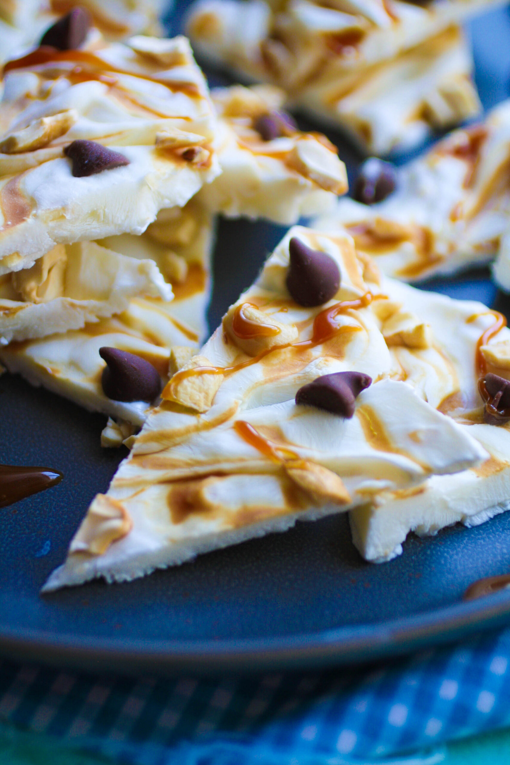 Frozen Yogurt Bark with Caramel, Cashews and Chocolate is a simple dessert that you'll make over and over!