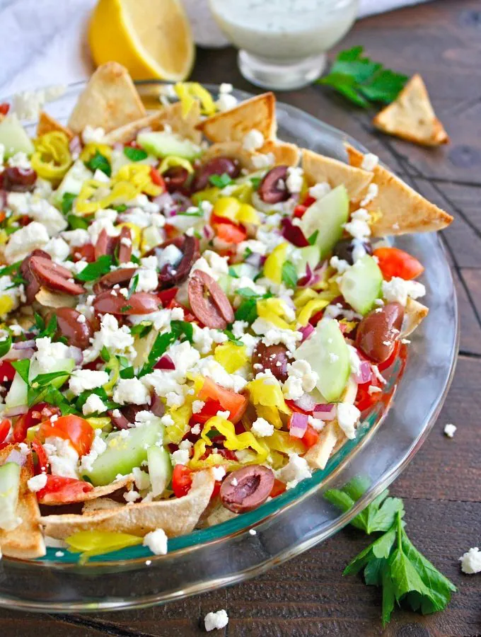 Looking for game day snack ideas? Greek Nachos with Tzatziki Sauce won't let you down!