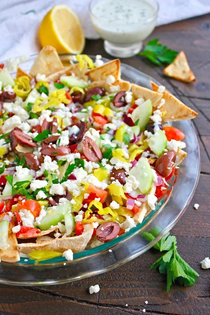 Looking for game day snack ideas? Greek Nachos with Tzatziki Sauce won't let you down!