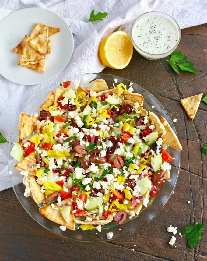 Greek Nachos with Tzatziki Sauce are a fun and flavorful snack option!