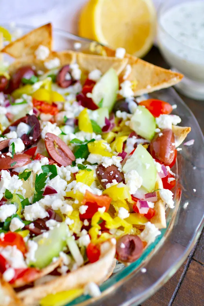 Big flavor is the name of the game with Greek Nachos with Tzatziki Sauce!