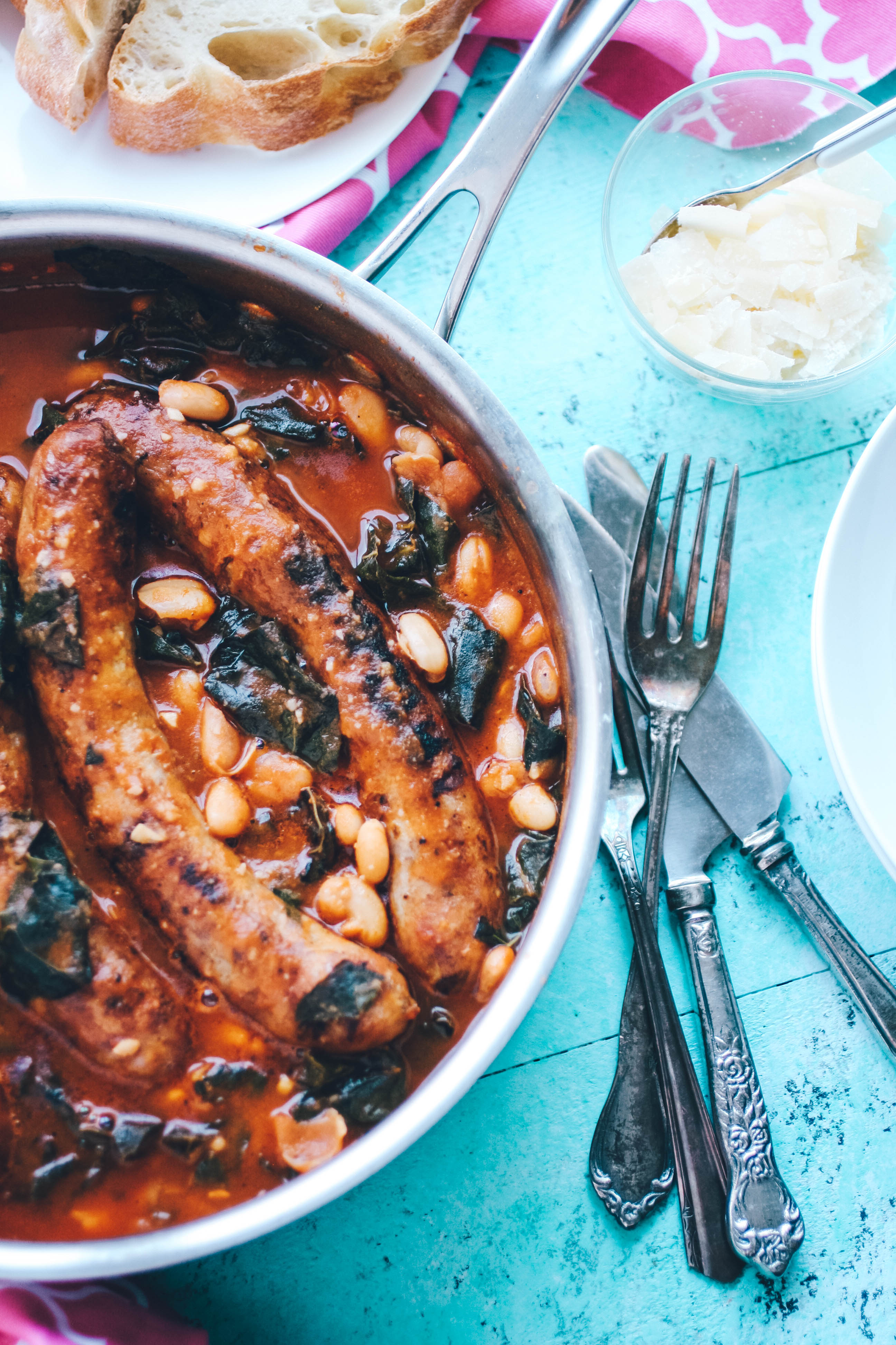 Beans and greens and sausage is a fabulous and filling dish! Go Italian with this recipe for Beans and greens and sausage.