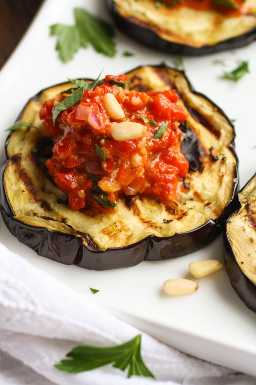 Grilled Eggplant with Roasted Red Pepper Tapenade