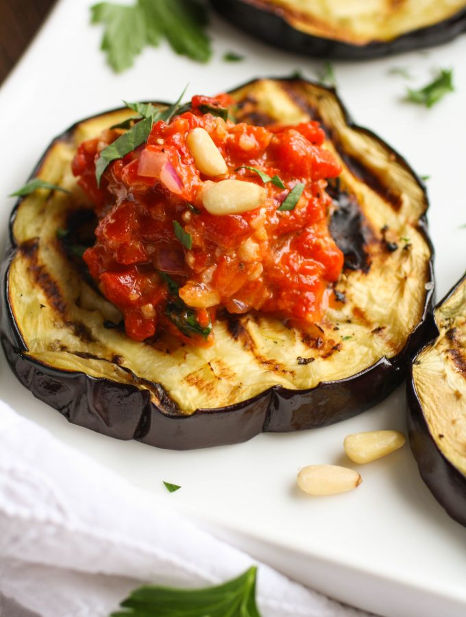 Grilled Eggplant with Roasted Red Pepper Tapenade is a great summer dish. You'll love how easy it is to make, and how delicious it is!