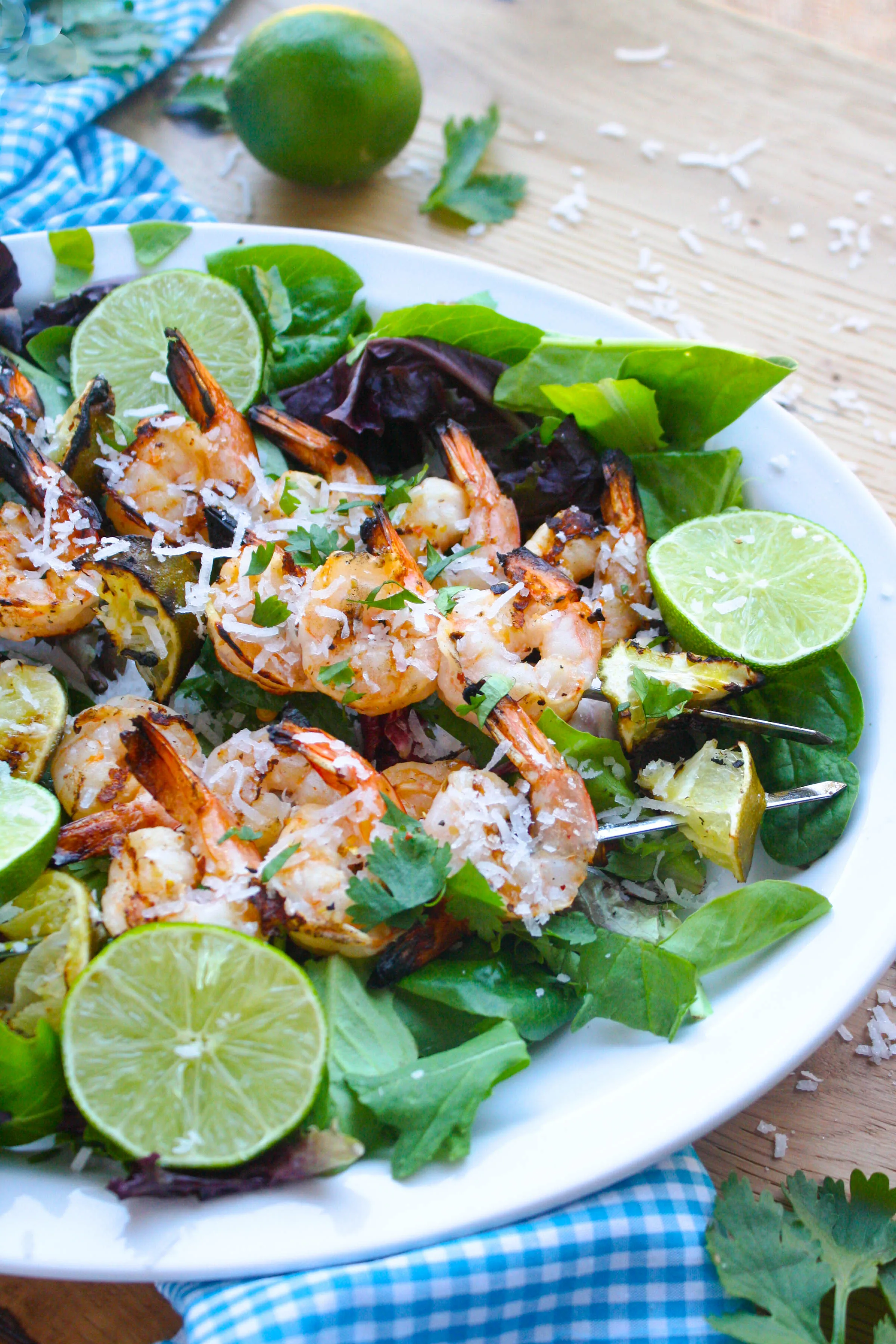 Grilled Spicy Coconut-Lime Shrimp Skewers make a fabulous meal. They're perfect to make during grilling season!