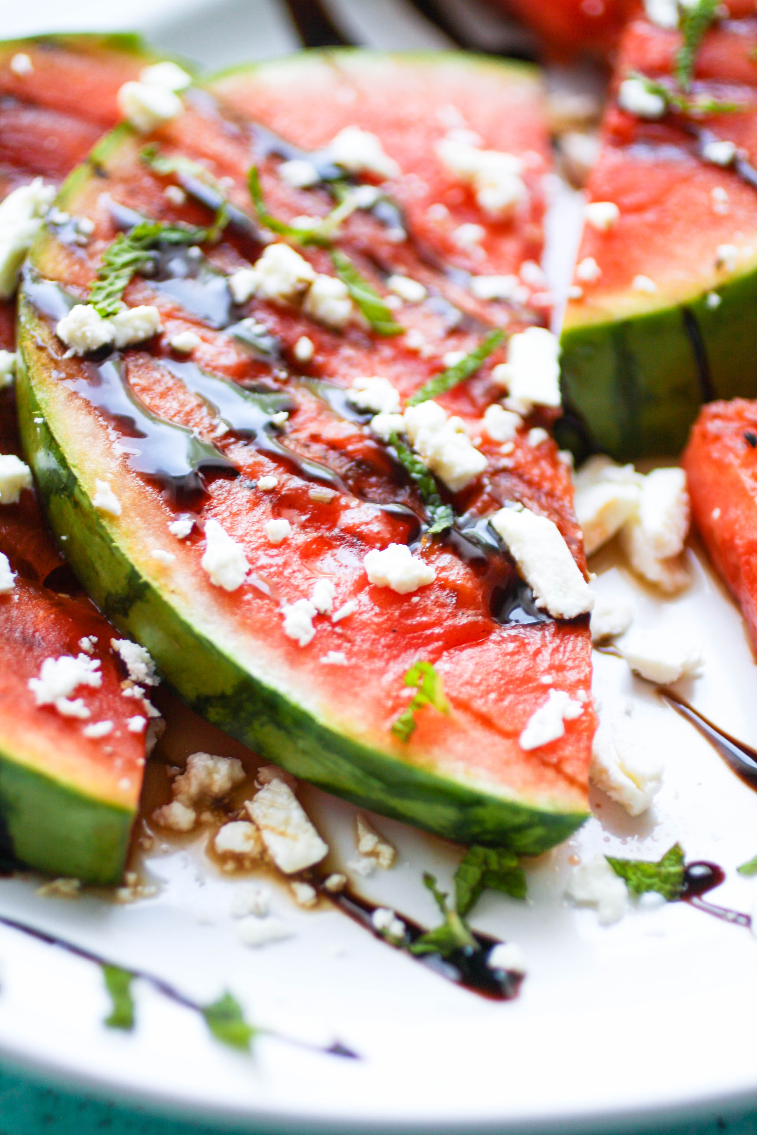 Grilled Watermelon with Feta, Mint, and Balsamic Glaze is a nice appetizer for the season. Grilled Watermelon with Feta, Mint, and Balsamic Glaze is a delightful way to start your next summer meal.