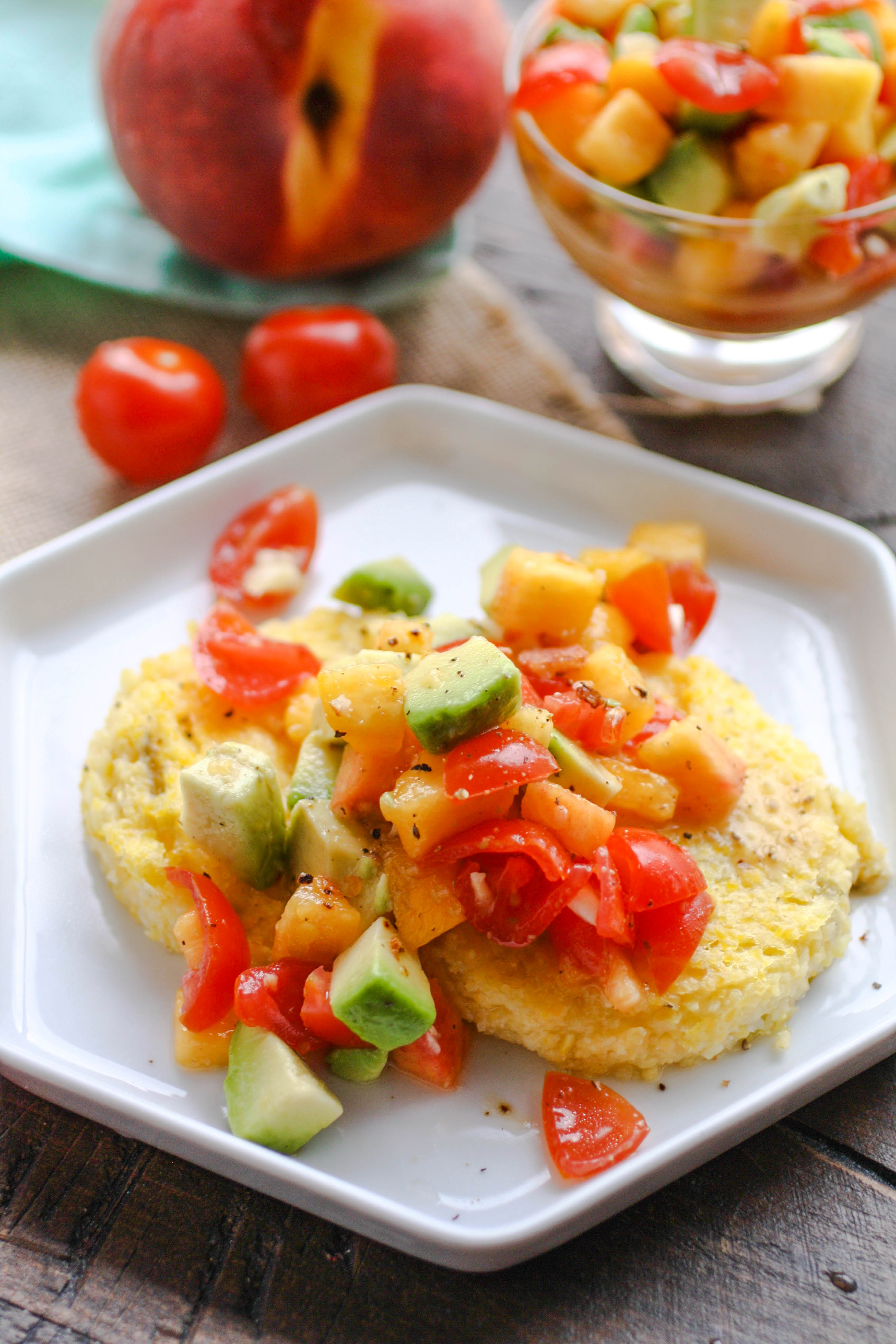 Hatch Chile Grits Cakes with Peach-Citrus Salsa is a great appetizer for the season! You'll love Hatch Chile Grits Cakes with Peach-Citrus Salsa.