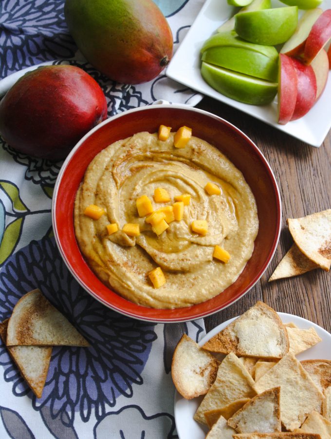 Honey-Mango Dessert Hummus is a fantastic treat! It makes a healthy snack, or good-for-you dessert, too!