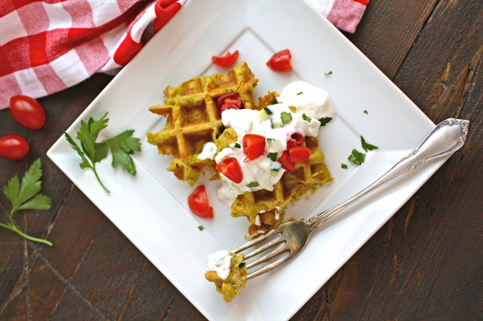 Bite into Falafel Waffle Bites with Tzatziki Sauce for a fun treat!