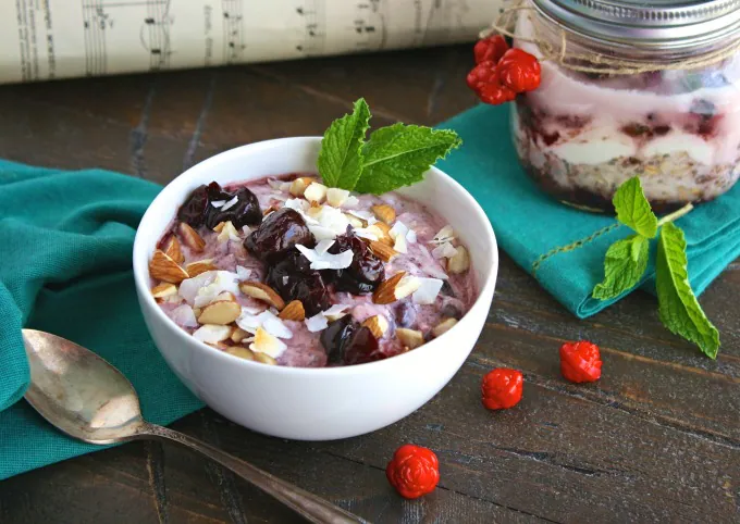 Cherry, Almond & Coconut Overnight Oats with Chia makes a fabulous breakfast!