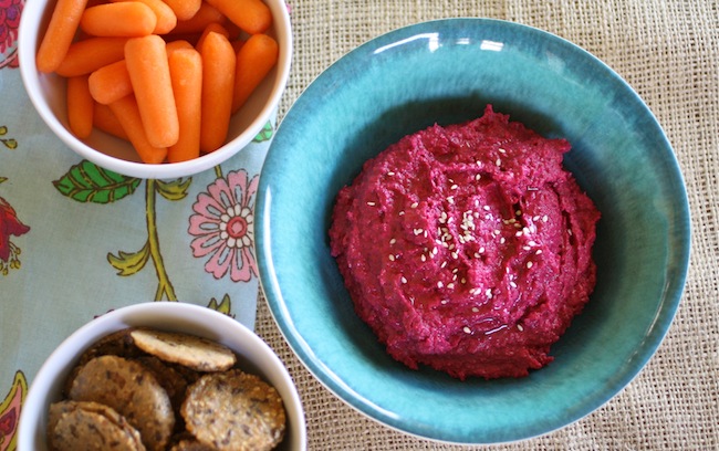 Colorful, roasted beet hummus