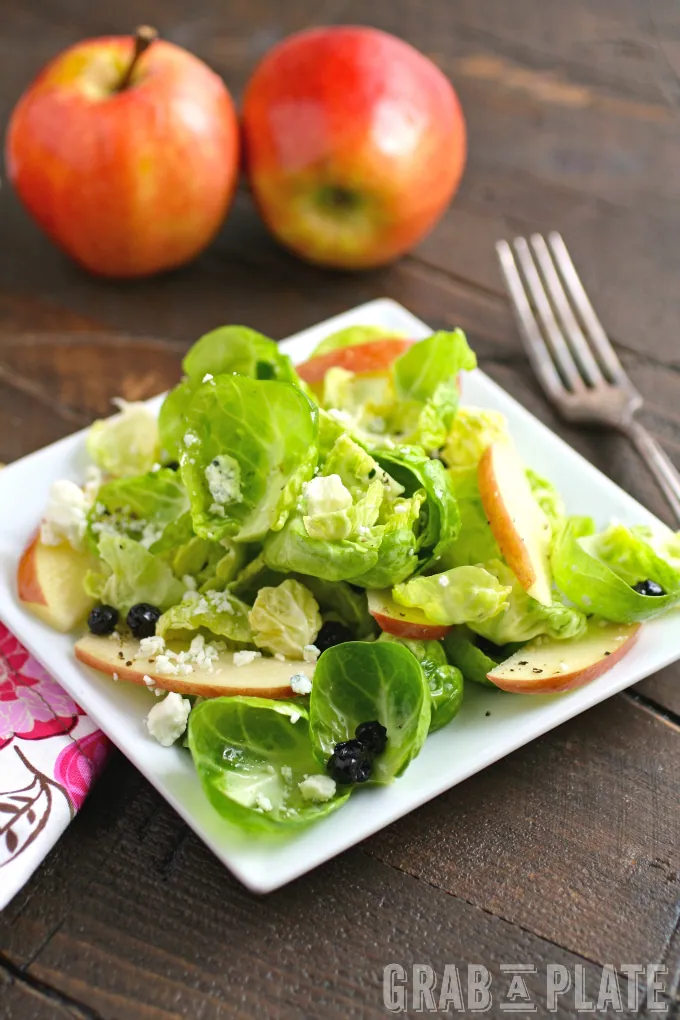 Try a satisfying salad like Brussels Sprouts Salad with Apples, Blueberries & Lemon Vinaigrette!