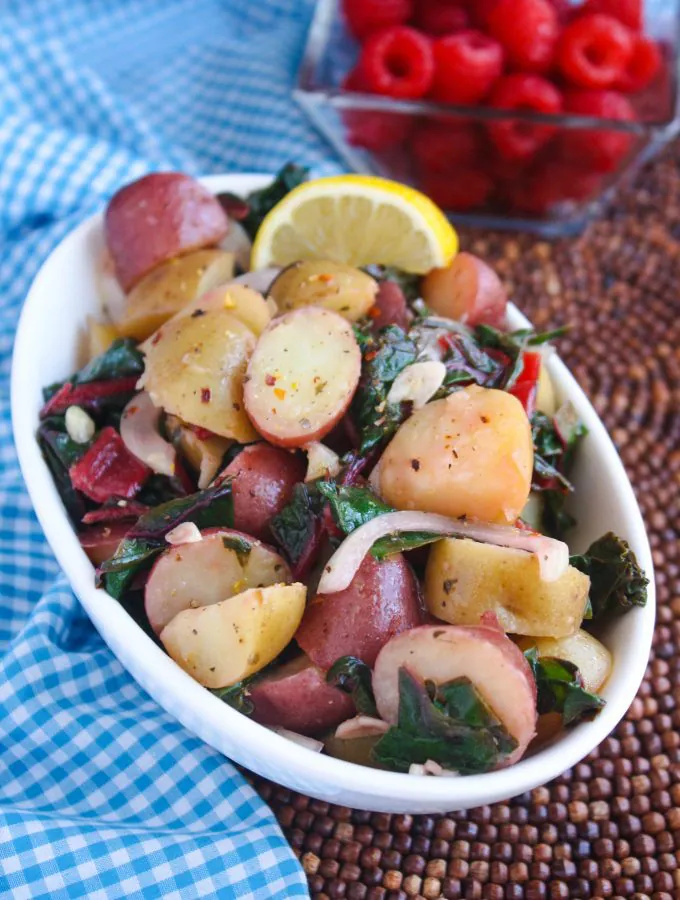 Italian Potato Salad with Swiss Chard is a fab side dish for the summer season. You'll love this twist this potato salad takes -- it's delicious!