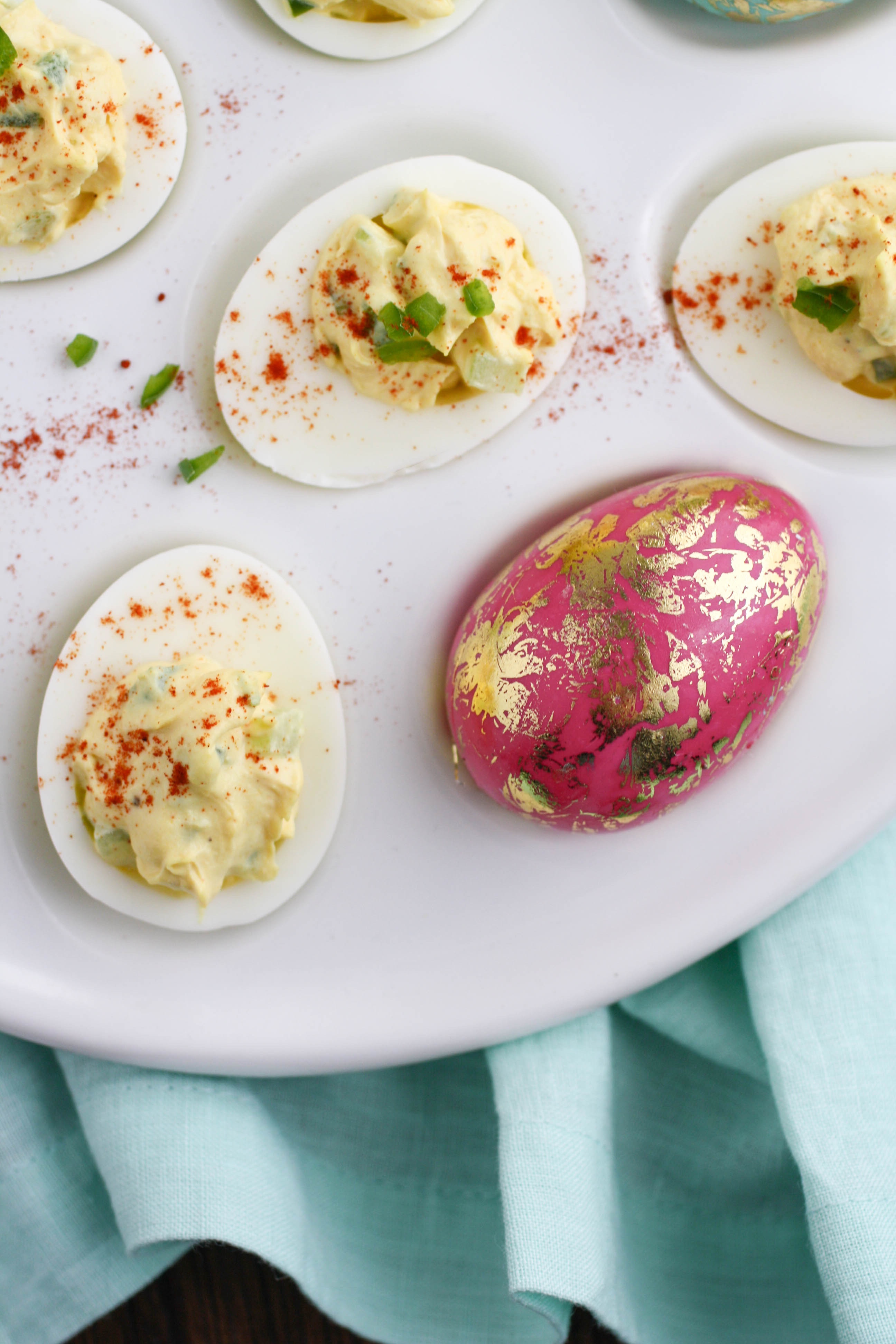 Jalapeño Deviled Eggs are so pretty on a platter! They're the perfect appetizer for a get together or holiday!