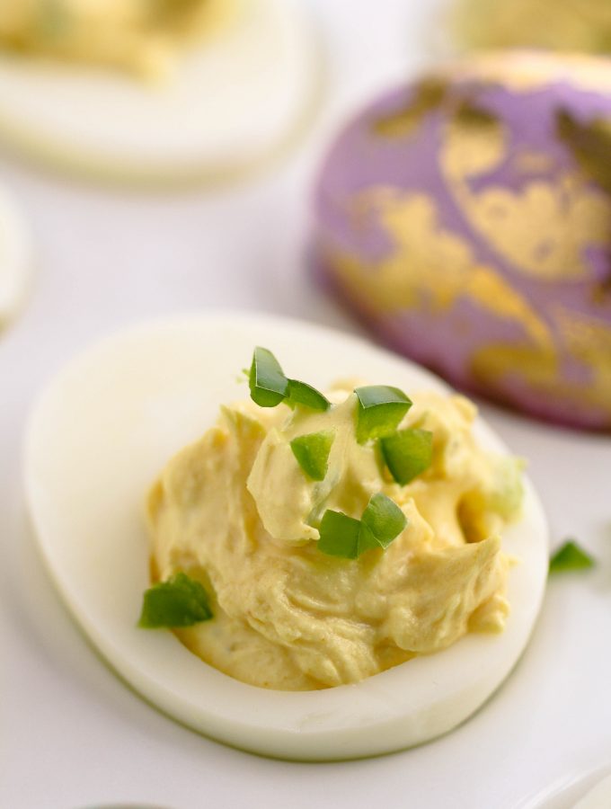 Jalapeño Deviled Eggs are such a treat! Perfect for any gathering!