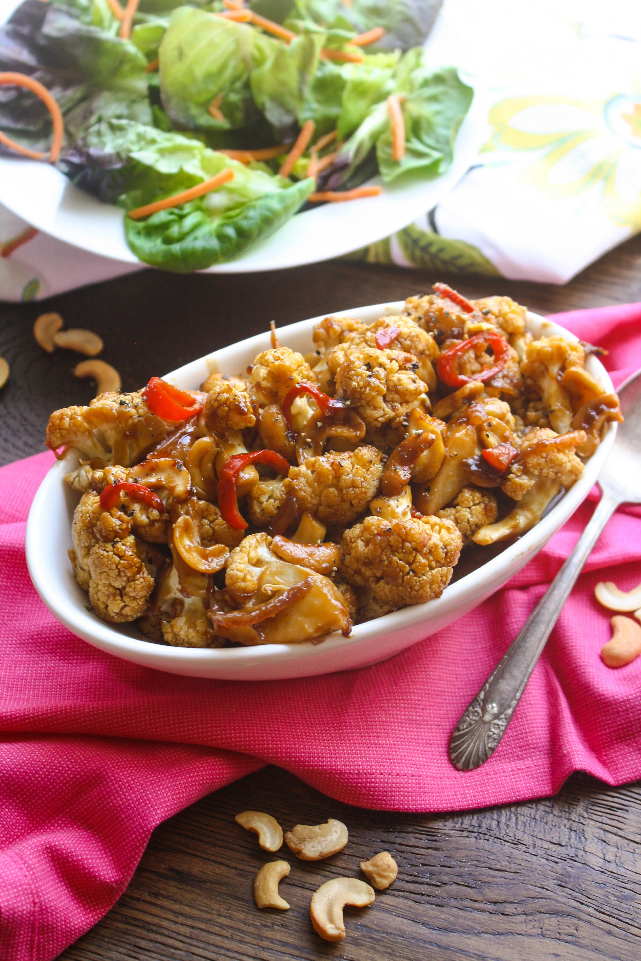 Kung Pao Cauliflower is sweet and spicy and delicious! You'll love the cashews I added for a bit of crunch.