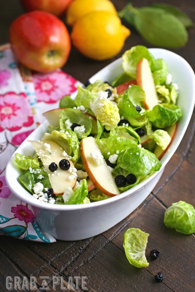 Dig into a wintery salad with bright flavor! You'll love Brussels Sprouts Salad with Apples, Blueberries & Lemon Vinaigrette!