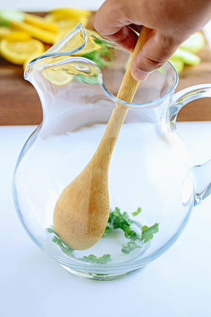 Lemon, Cucumber & Cilantro Infused Water is a delightfully refreshing drink. Make a pitcher of Lemon, Cucumber & Cilantro Infused Water today!