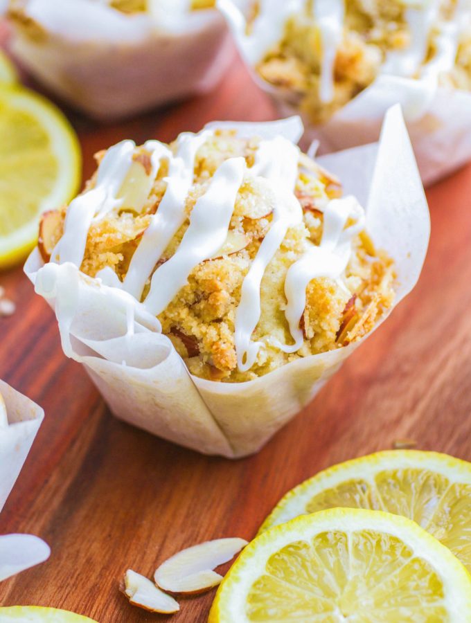 Lemon Muffins with Almond Streusel and Glaze are the perfect morning treat! These lemon muffins are delightful!