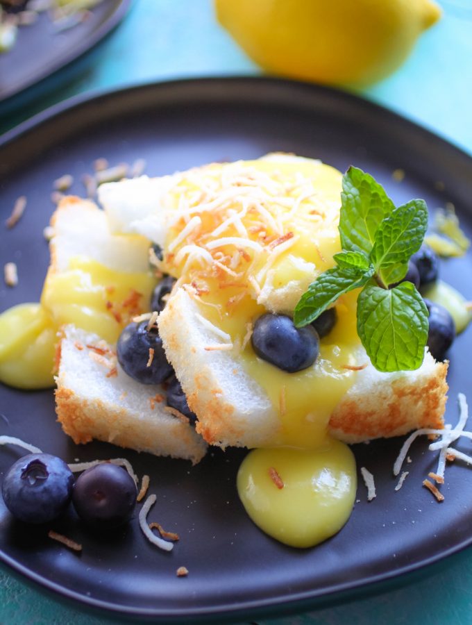 Lemon Curd Layered with Angel Food Cake and Berries is a bright and cheerful dessert for any day!