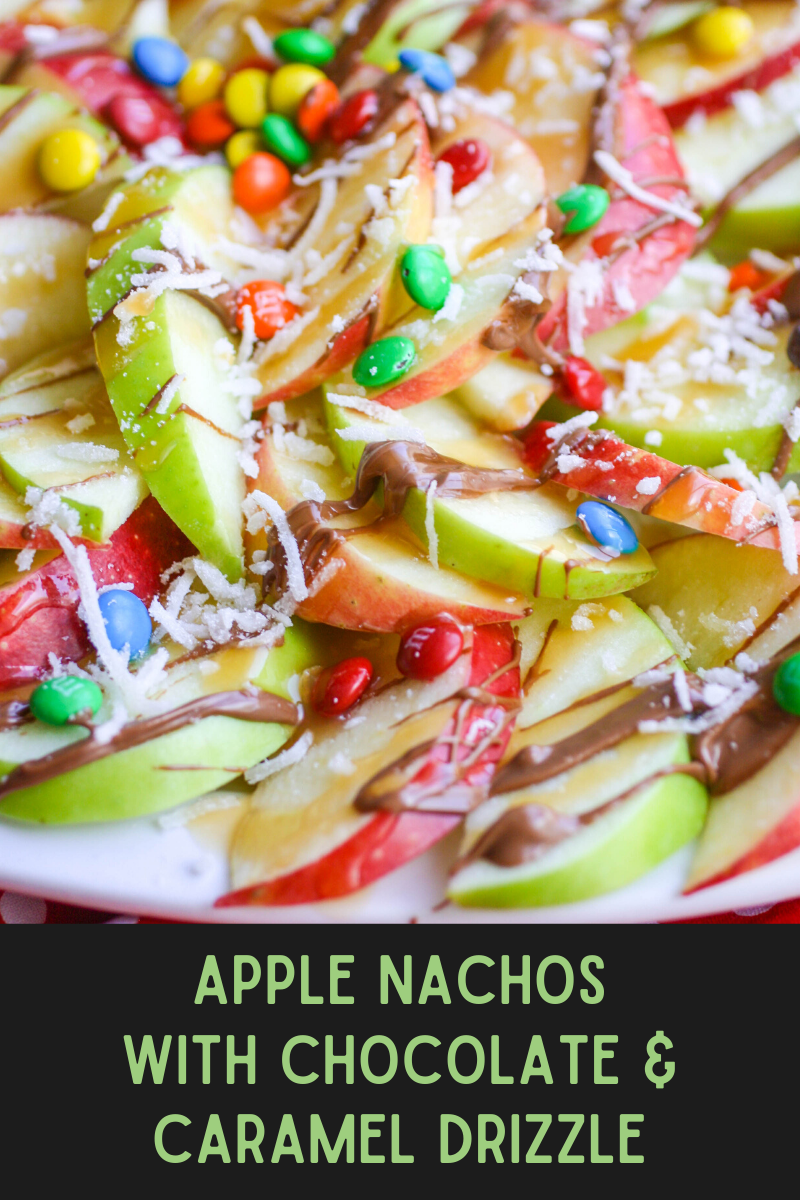 Apple nachos with chocolate & caramel drizzle are fun, festive and so tasty!