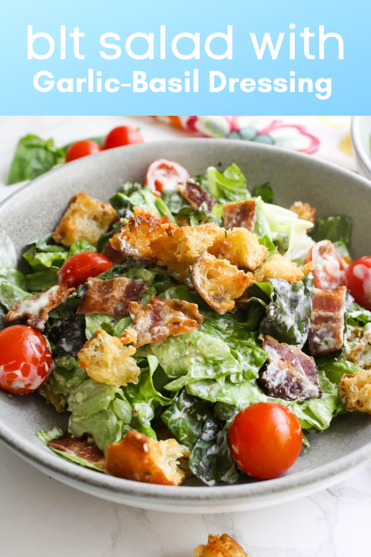 A large plate of BLT Salad with Garlic-Basil Dressing for a great meal!