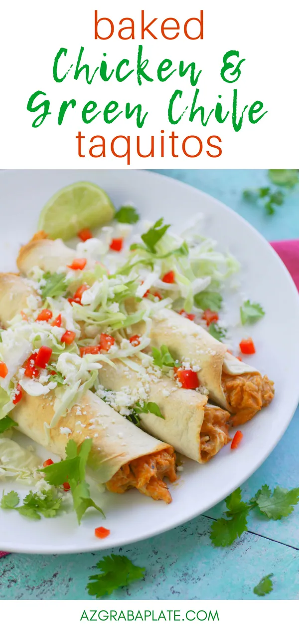 Baked Chicken and Green Chile Taquitos are a fun and flavorful snack or for a light meal. Baked Chicken and Green Chile Taquitos are a Mexican-inspired favorite and baked for good measure!