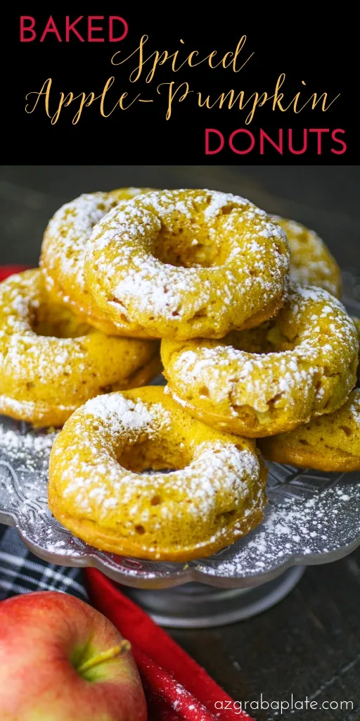 Baked Spiced Apple & Pumpkin Donuts are a seasonal delight! Makes these Baked Spiced Apple & Pumpkin Donuts this season!
